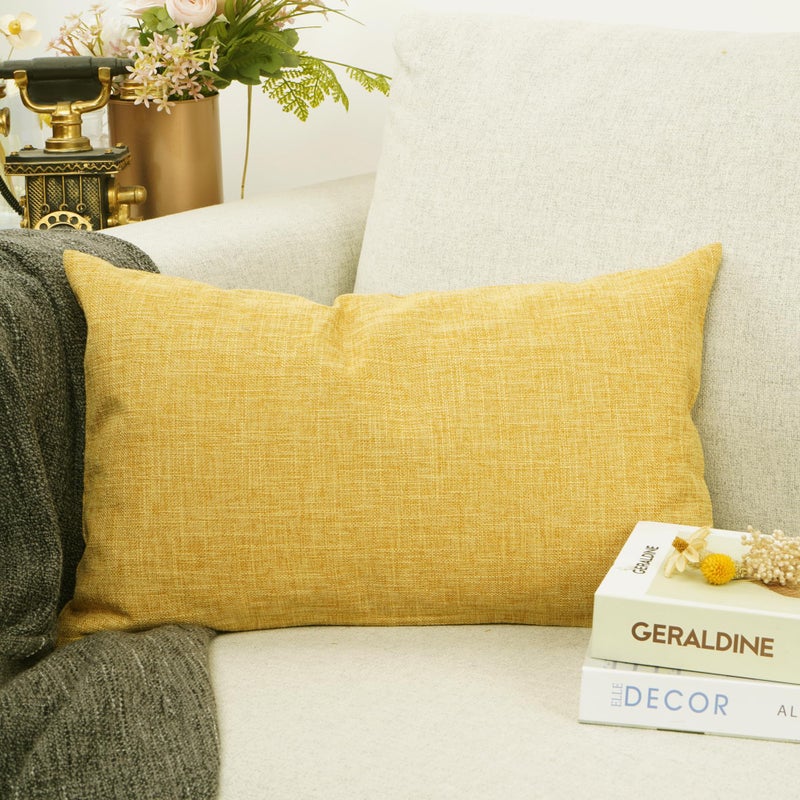YOUR SMILE Solid Color Cotton Linen Decorative Throw Pillow Case Cushion Cover Pillowcase for Couch Sofa Bed,12 X 20 Inches (Dark Yellow) - Image 1